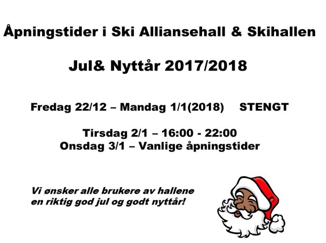 Åpningstider julen 2017