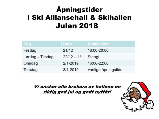 Åpningstider julen 2018